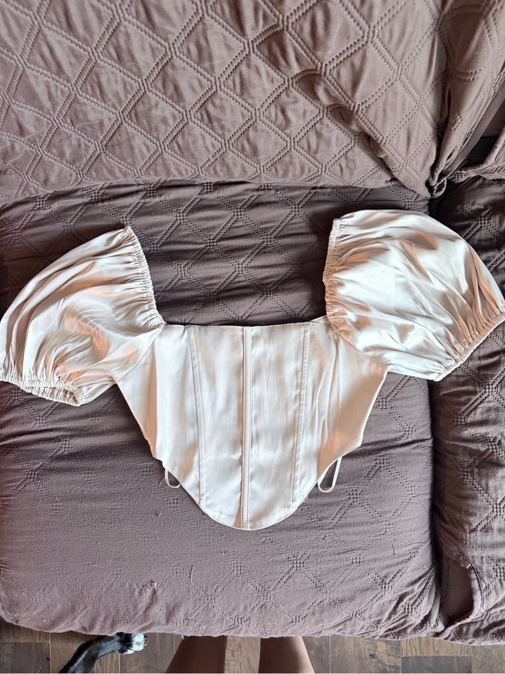 Silky Ivory Puff-Sleeve Corset Crop Top